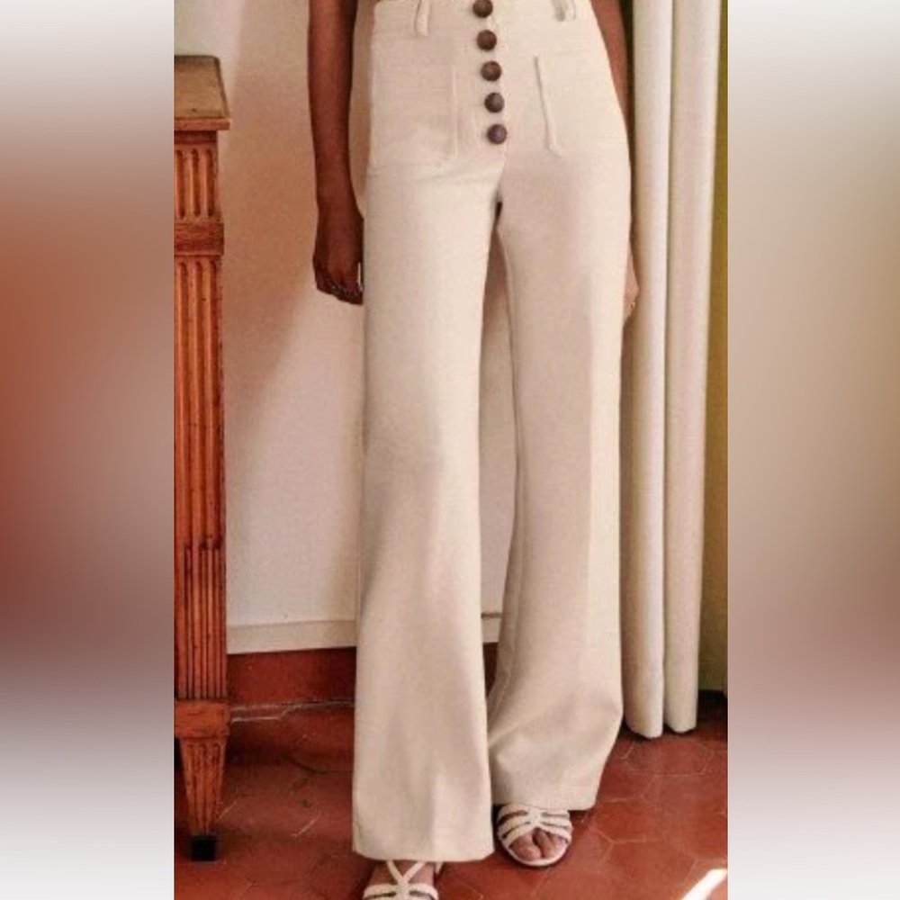 Sezane Chic Cream Wide Leg Pants